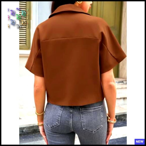 Cropped Zip-Up Vest Top Loose Fit Casual Chic Summer Blouse Trendy - Picture 5 of 6